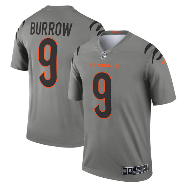 Men's Gray Cincinnati Bengals #9 Joe Burrow Stitched Football Jersey